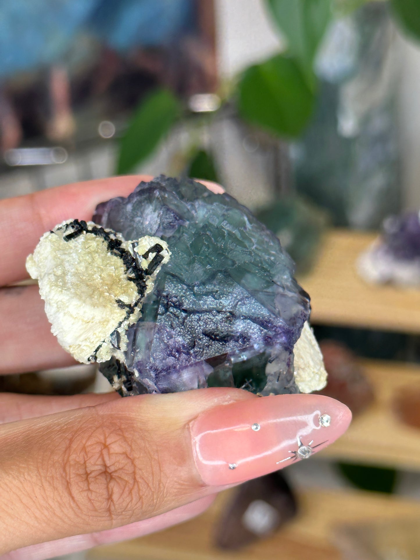Green/Purple Fluorite with Mica, Feldspar, and Tourmaline
