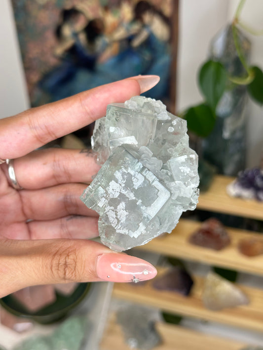 Glassy Green Fluorite with Calcite