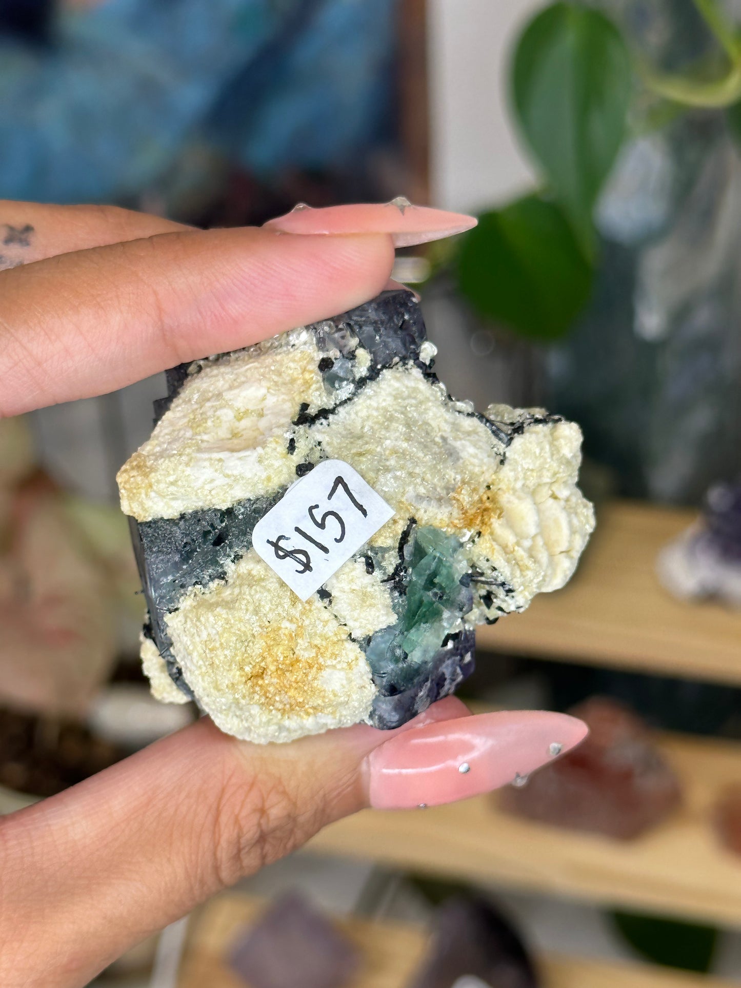 Green/Purple Fluorite with Mica, Feldspar, and Tourmaline