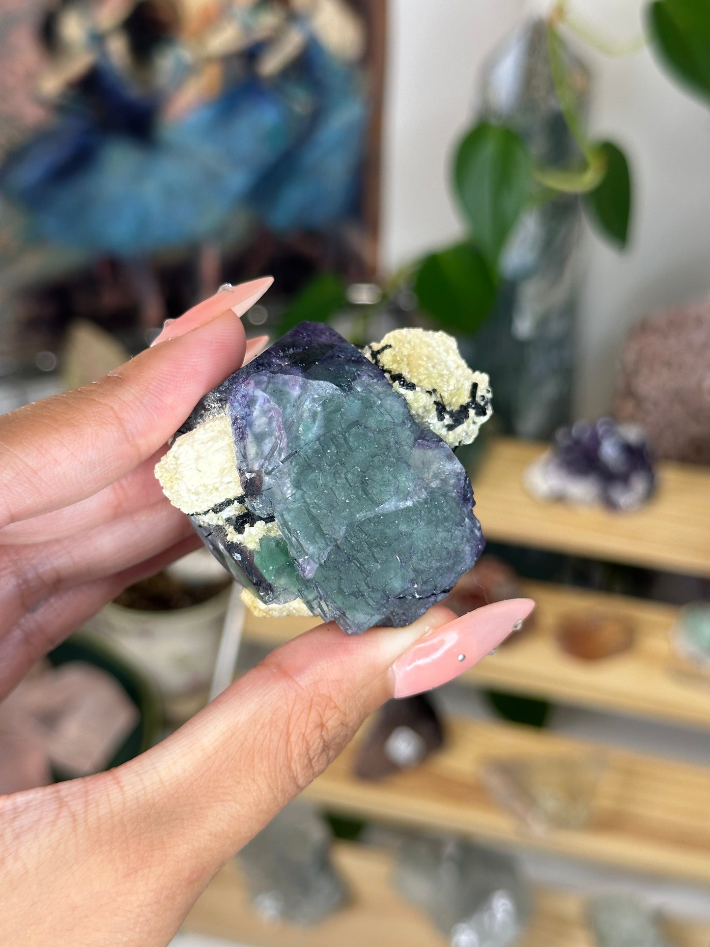 Green/Purple Fluorite with Mica, Feldspar, and Tourmaline