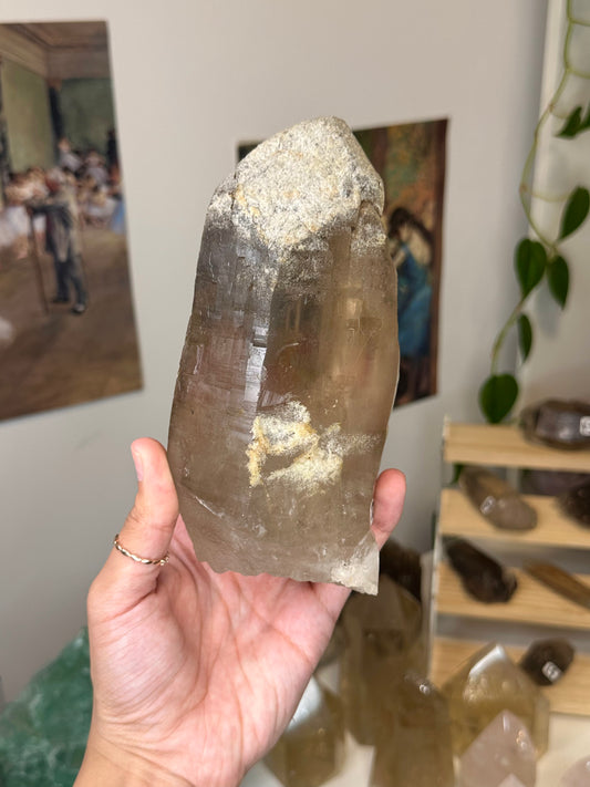 xl smokey garden quartz point with golden rutile inclusions