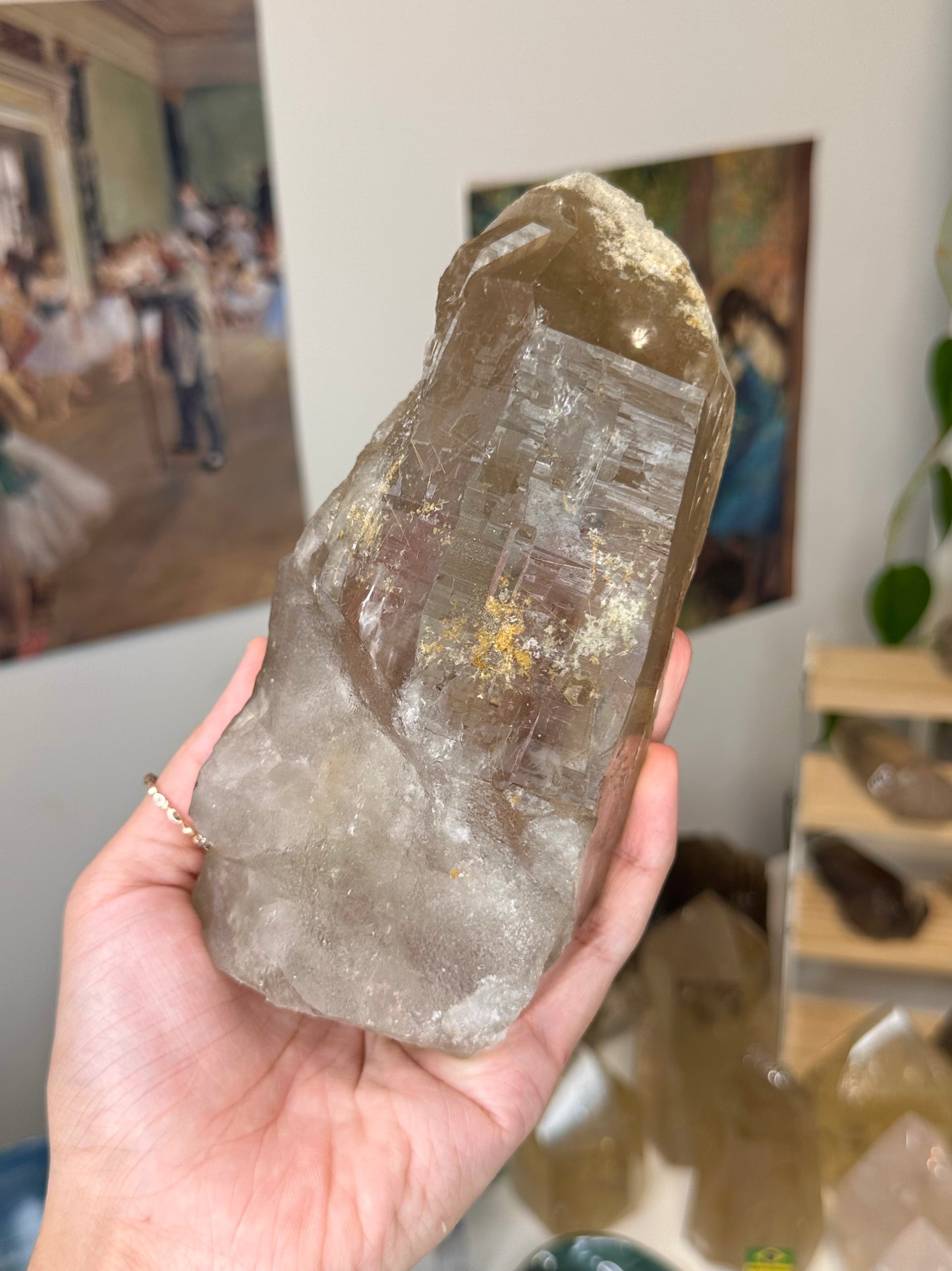xl smokey garden quartz point with golden rutile inclusions