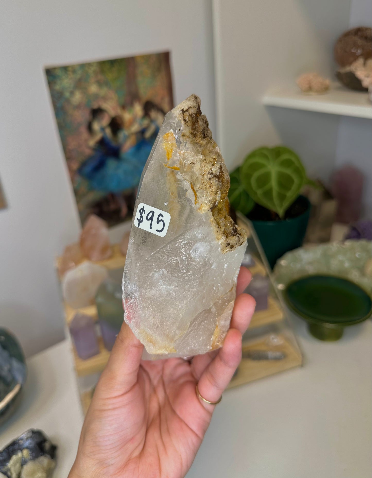 clear quartz with lodolite and iron oxide inclusions