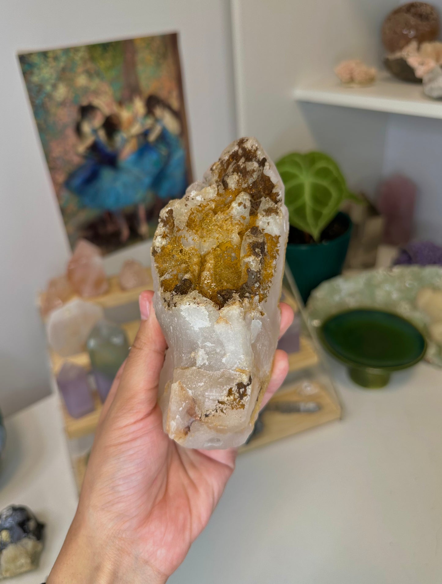 clear quartz with lodolite and iron oxide inclusions