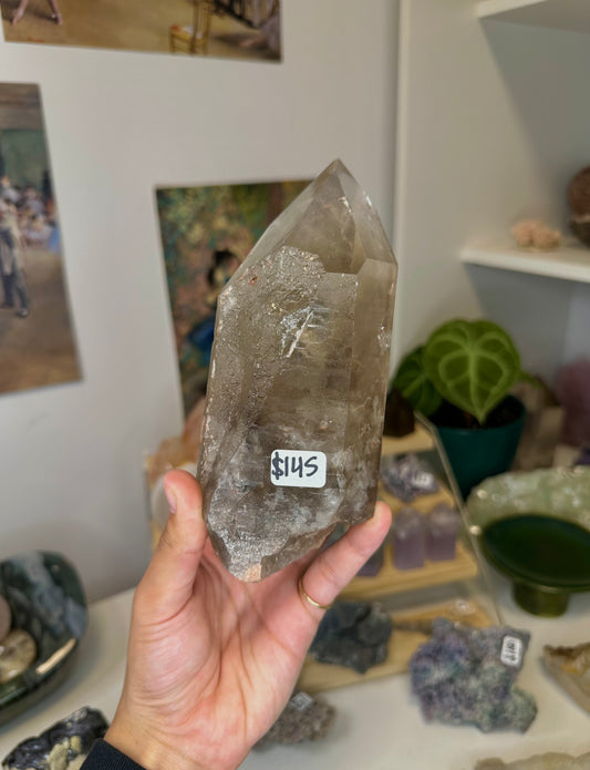 large smoky garden quartz point