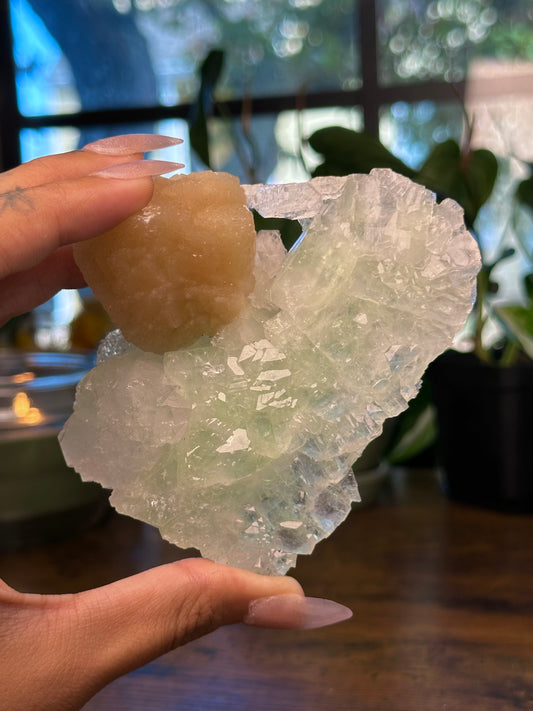 Green Apophyllite with Peach Stilbite 60